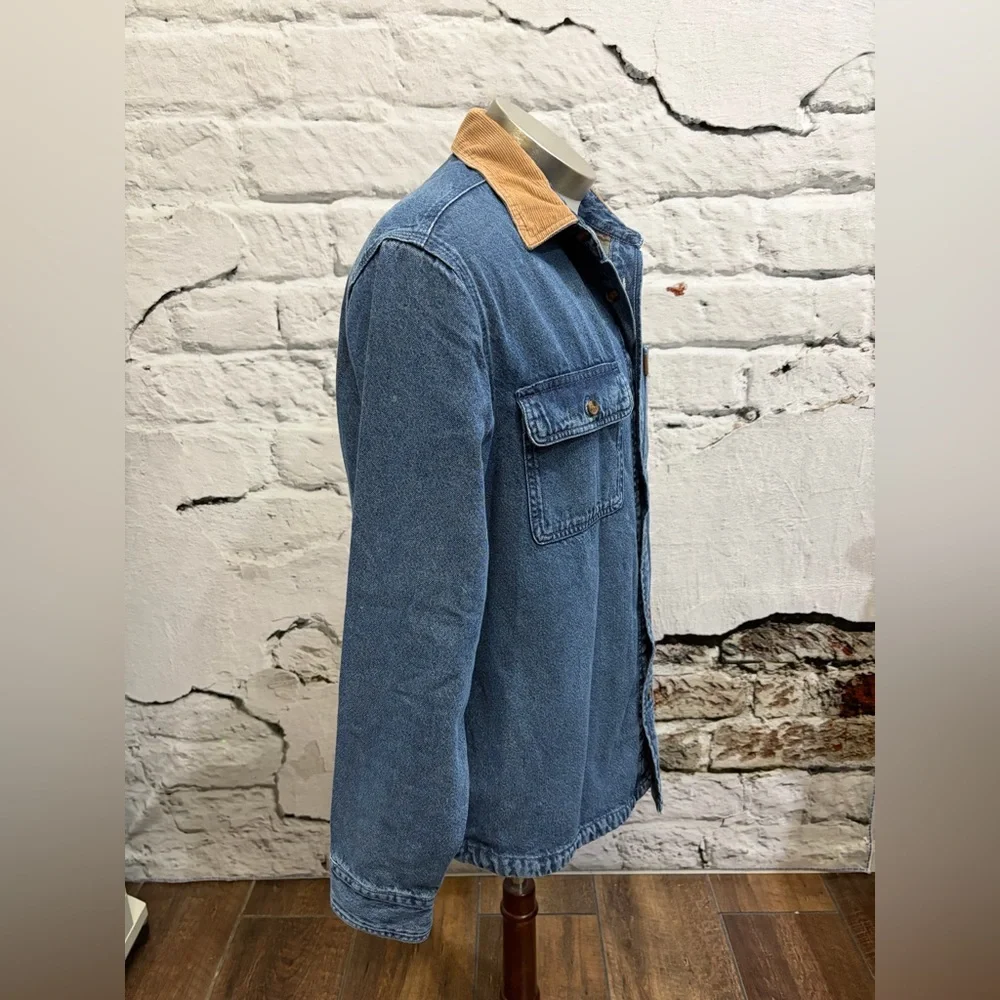 CHAPS Barn Coat Shacket Flannel Lined Denim Shirt Jacket Classic Corduroy Collar